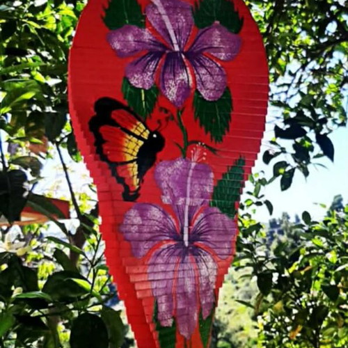 Wooden handmade hanging decoration new with painted orchids