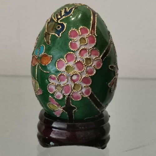 Cloisonne egg vintage decorative used with wooden base