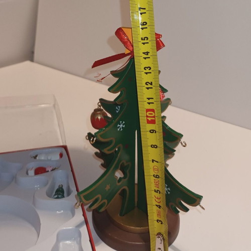 Christmas tree decoration wooden with miniatures and balls