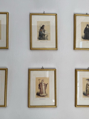 Collection of 6 framed 19th century costume lithographs used