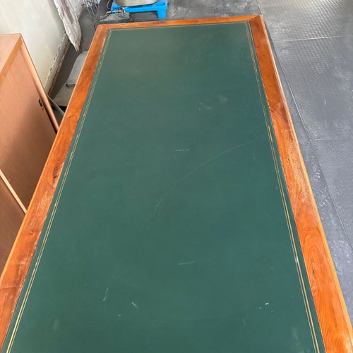 Wooden desk with drawers, nautical style, leather top