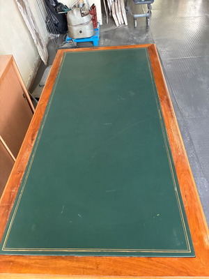 Wooden desk with drawers, nautical style, leather top