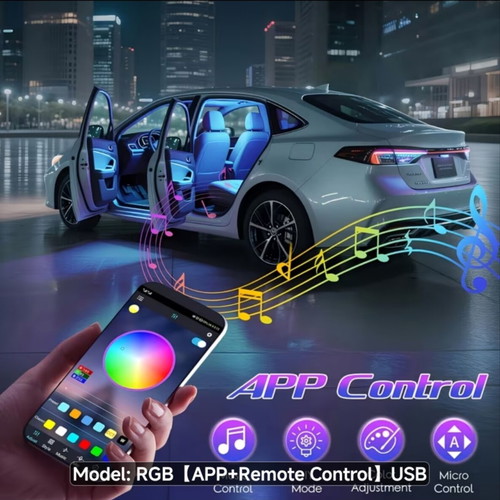RGB ambient lighting for car with app and remote control