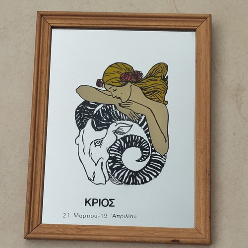 Aries Zodiac Mirror Frame with Wooden Border 17x22cm like new