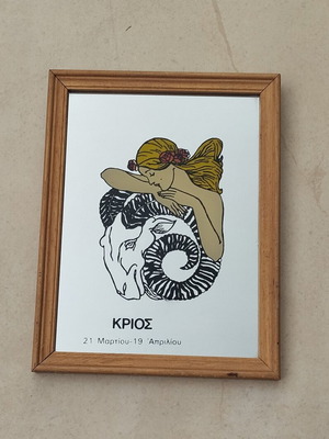 Aries Zodiac Mirror Frame with Wooden Border 17x22cm like new