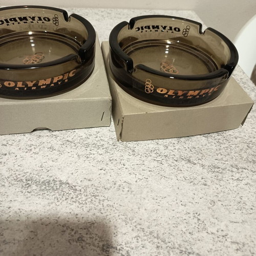 Olympic Airways Glass Ashtrays Set of 2 New