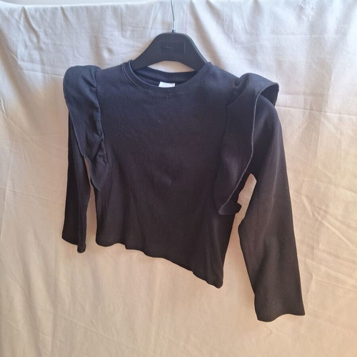 Zara Kids black ribbed long sleeve ruffle top, size 9 years 134 cm