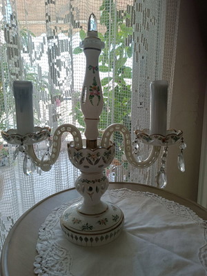 Antique two-arm lamp used, Bohemian glass