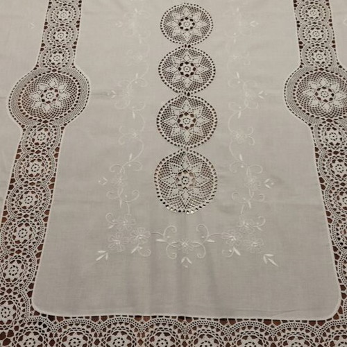 Linen tablecloth with lace and embroidery, unused, 2x1.60 with 6 napkins