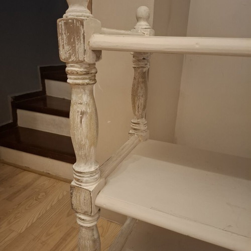 Wooden shelf with white patina used, 3 shelves, 128x40x90 cm