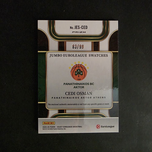 Cedi Osman EuroLeague Select 2025-2026 Jumbo Patch new