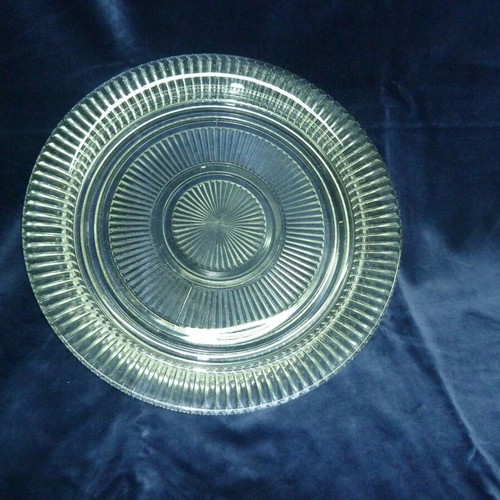 Vintage glass serving platter used, English with radial embossed design