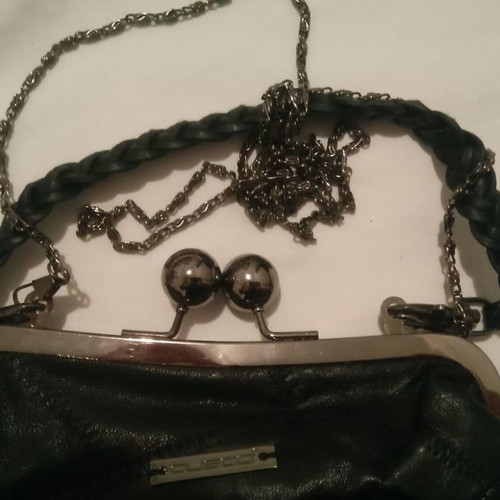 Custo black leather handbag used with straps
