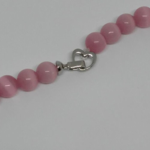 Handmade necklace with pink quartz beads, 46 cm length, new