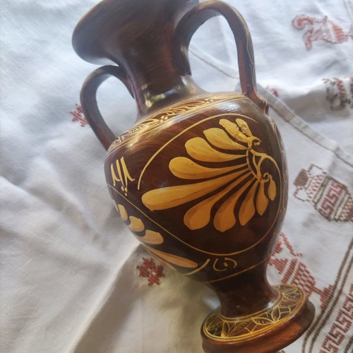 Handmade painted amphorae used, set of 3 pieces