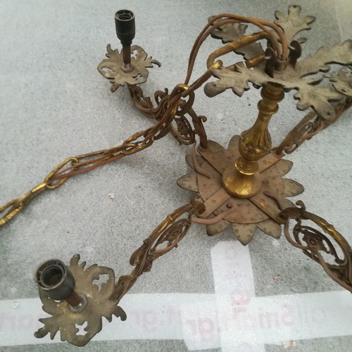 Antique lamp used, brass, ornate, 4 lights, 80 years old