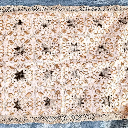Handmade embroidered rectangular tablecloth with lace, like new