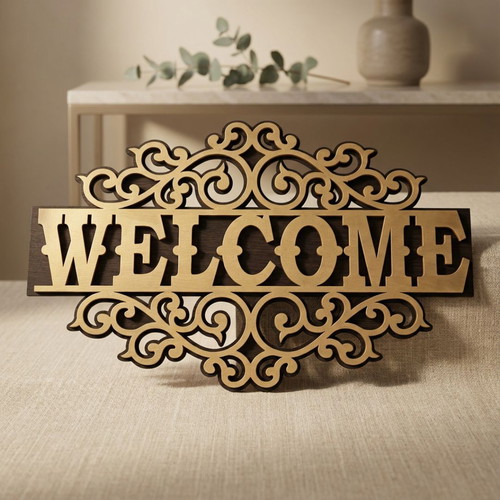 Wooden Welcome sign new with decorative design