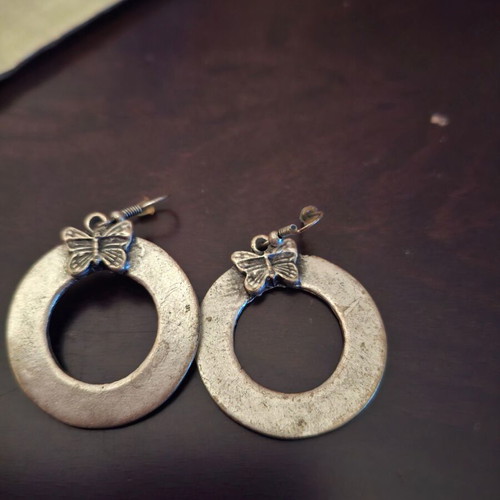 Vintage earrings handmade silver with butterflies new