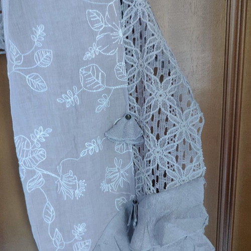 Scarf new with embroidery and lace gray-lilac