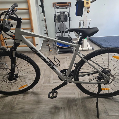 City and trekking bicycle, silver, disc brakes, front suspension, men's