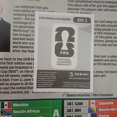 Sweden Badge Panini Sticker FIFA World Cup 2026 Official New