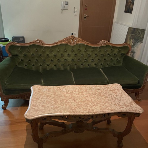 Vintage classic 6-piece living room set used with carved solid wood and marble tables