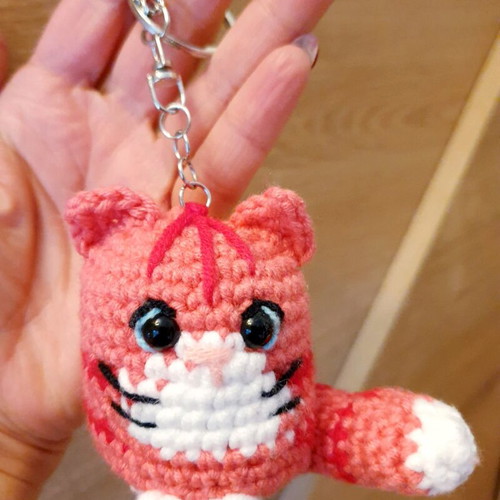Pink Amigurumi Cat Bag Charm Keychain Handmade New
