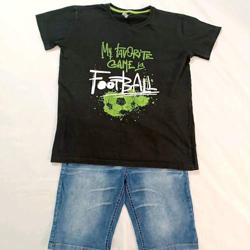 Children's set denim shorts and New College football t-shirt age 14 like new