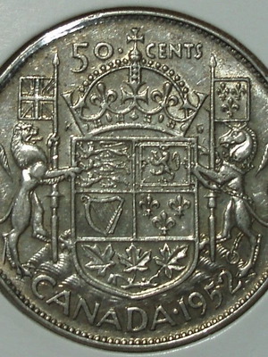 George VI 50 Canada Cents 1952 ασημένιο .800 μεταχειρισμένο