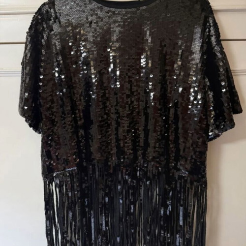 Zara Knit Black Blouse With Sequins And Fringes Like New