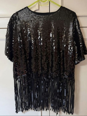 Zara Knit Μαύρη Μπλούζα Με Πούλιες Και Κρόσσια Σαν Καινούργιο