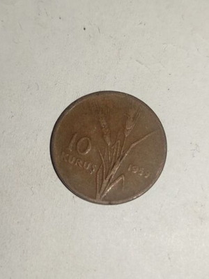 Turkish 10 Kuruş coin used, 1959