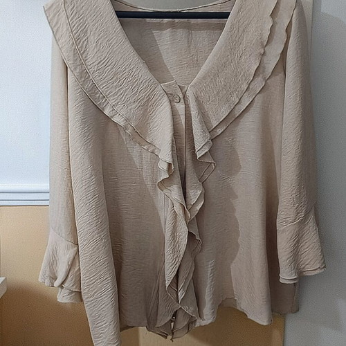 Blouse with ruffles new, loose fit, 3/4 sleeves, size L-XL, beige