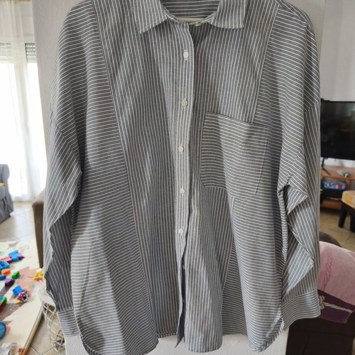 Collins Light Blue Linen-Blend Striped Shirt M Size Like New