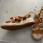 Flatform sandals like new, camel suede with espadrille sole