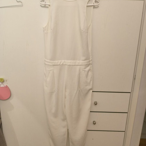 Zara white jumpsuit with open back, slim fit, pockets