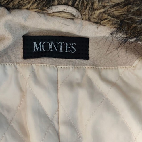 Castor coat like new with fur details, beige, sizes L and XL
