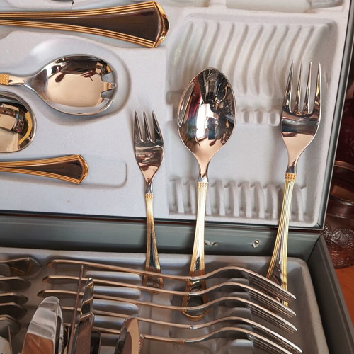 Cutlery set 67 pieces stainless steel Solingen Germany 18/10 with gold handles new