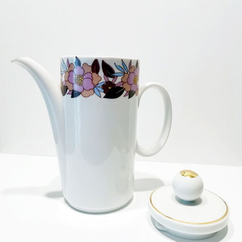 Vintage seventies porcelain teapot used with geometric design