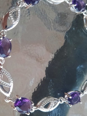 Silver bracelet 925 with purple crystal stones, extension chain