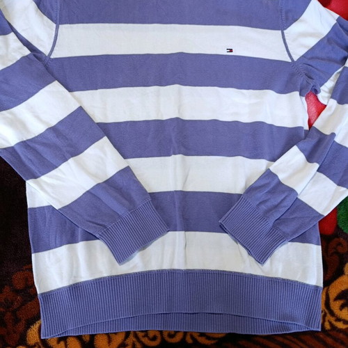 Tommy Hilfiger Premium Cotton XL sweater used, purple and white stripes