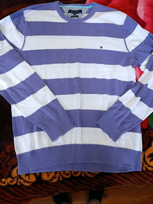 Tommy Hilfiger Premium Cotton XL sweater used, purple and white stripes