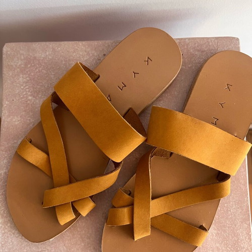 KYMΑ leather sandals new, yellow, size 37
