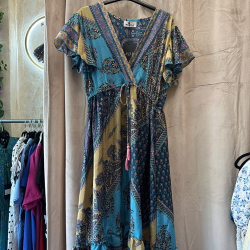 Mid-Length Dress from Indian Silk, New, Colorful