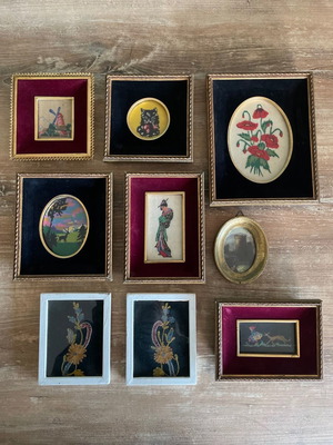 Vintage embroidery handicrafts used in velvet frames, handmade