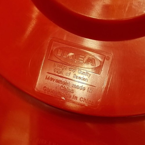 Vintage IKEA Tajma red plastic wall clock used, analog