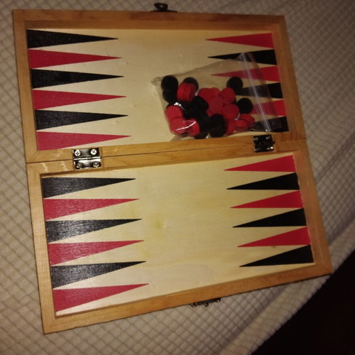 Mini wooden tavli backgammon board