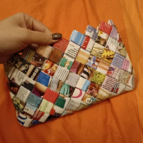 Handmade bag from recycled paper like new
