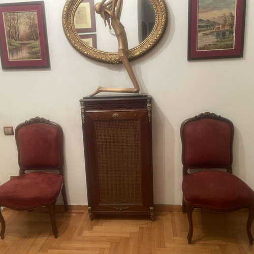 Two Louis Quatorze armchairs and two chairs used, carved walnut wood, handmade
